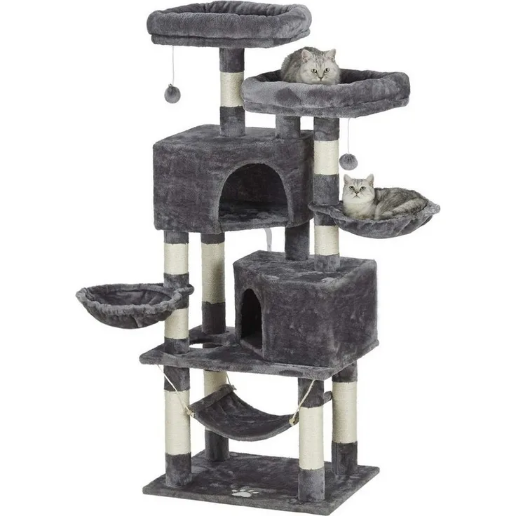 MSMASK Kratzbaum Katzenbaum Kletterbaum mit groß Höhle,Sisal-Stämme, Natur Sisal Katzenkratzbaum,mehrstöckig für große Katzen