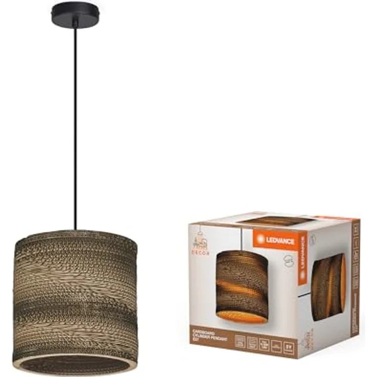 LEDVANCE Hängeleuchte Cylinder, 1-flammig, braun aus Wellpappe mit E27-Fassung