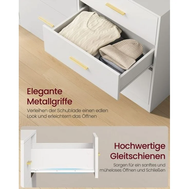 VASAGLE Kommode mit 6 Schubladen, Aufbewahrungsschrank, für Schlafzimmer, Wohnzimmer, 40 x 119 x 78 cm, weiß – Bild 3