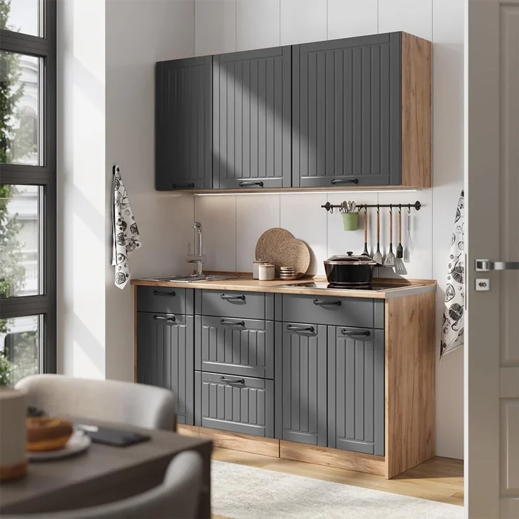 Singleküche Fame-Line Dunkelgrau/Goldkraft Eiche 150 cm, AP Anthrazit Vicco – Bild 2