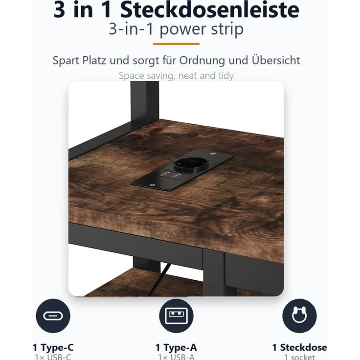 EINHOM Metallbett 140 x 200 / 90 x 200 cm in Schwarz, Etagenbett mit Schreibtisch, Kleiderstange, Beidseitiger Leiter und Integrierter Ladestation (Ohne Matratze) – Bild 6
