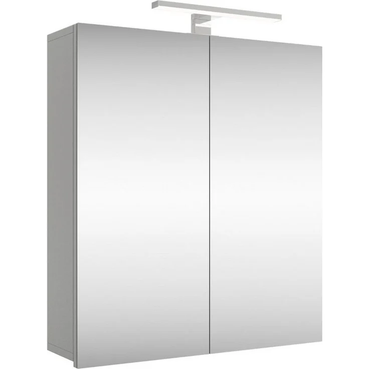 Planetmöbel Badezimmerspiegelschrank Spiegelschrank Merkur (Spiegelschrank Gäste WC 60x67x16 cm, Badschrank hängend mit Spiegel & LED-Leuchte schwarz) 60 cm breit, 2 Türen, 6 Fächer – Bild 5
