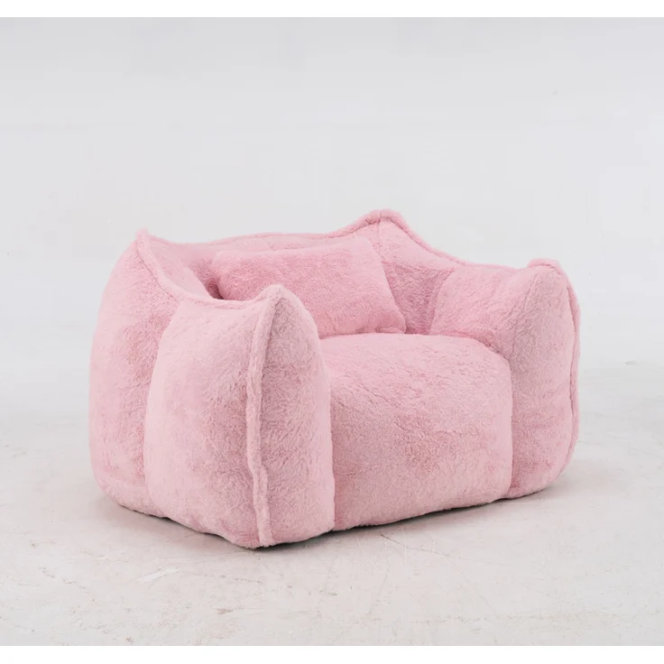 1-Sitzer Beanbag-Sessel aus Kunstfell, weich gepolstert, in Pink,H 73 x T 123 x B 97 cm – Bild 5