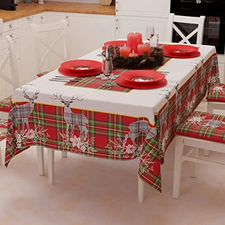 PETTI Artigiani Italiani - Tischdecke, Tischdecke, schmutzabweisend, Weihnachten, Tischdecke, Küche, Weihnachten, Design: Rentier, Grau, X18 Plätze (140x360 cm), 100% Made in Italy – Bild 1
