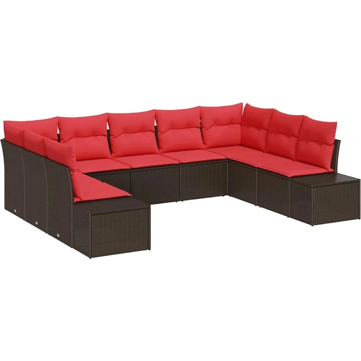 vidaXL Gartensofa-set 9 stk. 8-Sitzer Braun und Rot 3355893 – Bild 2