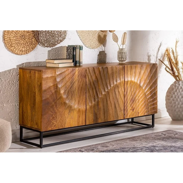 riess-ambiente Sideboard SCORPION 140cm braun, Massivholz · Metall · Kommode · 3D Schnitzereien · Wohnzimmer – Bild 2