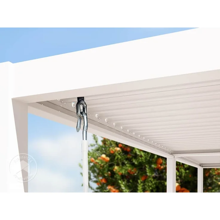 PRIMEYARD Pergola 3x6 m Aluminium-Pfosten mit Lamellendach aus Stahl weiße Terrassenüberdachung – Bild 8