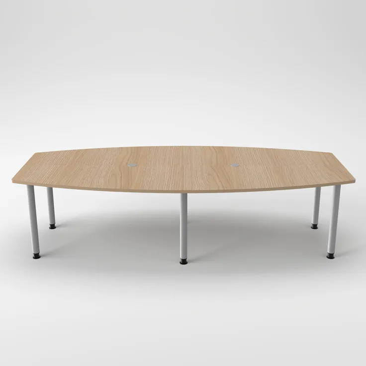 Rheinland Möbel Konferenztisch KONTI 280x130 cm – ovaler Besprechungstisch in Eiche mit silbernen Rundrohrfüßen & 2 Kabelauslässen, erweiterbarer Meetingtisch für 8–10 Personen, moderner XXL-Tisch fürs Büro