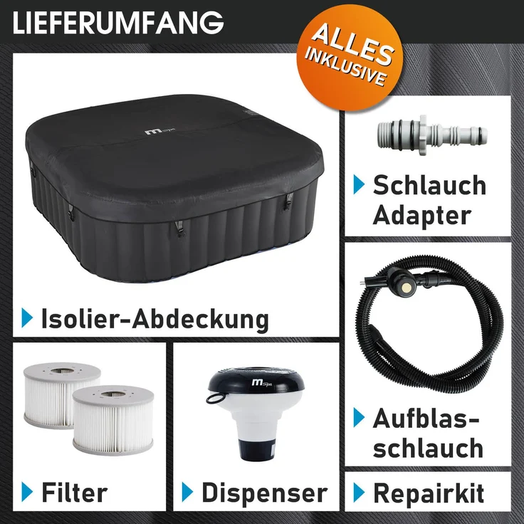 BRAST 'MSpa TEKAPO' Whirlpool, aufblasbar, für 4 Personen, In-Outdoor Pool, 108 Massagedrüsen, Aufblasfunktion per Tastendruck, 158 x 158 x 68 cm – Bild 10