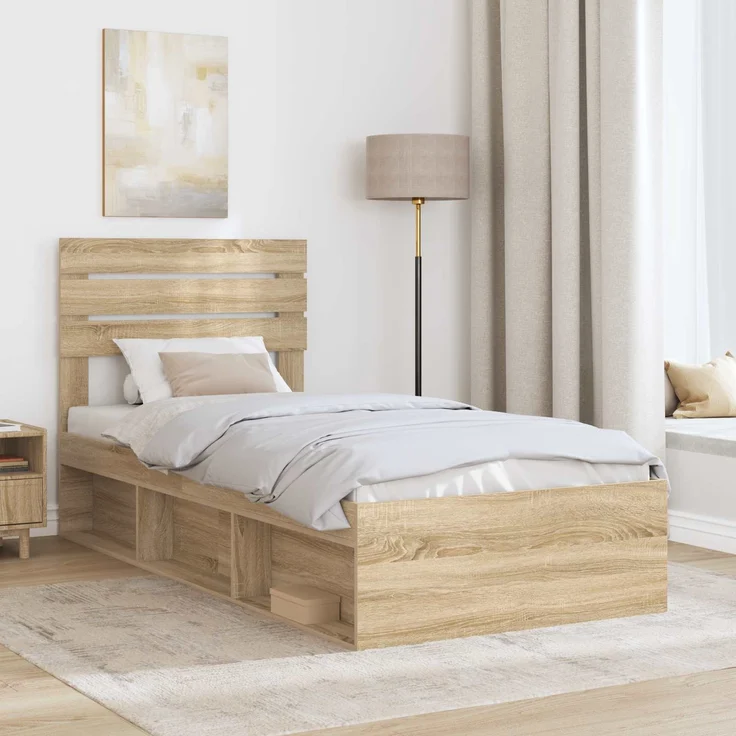 vidaXL Bettrahmen Sonoma-Eiche 75 x 190 cm Massives Kiefernholz 3411473 – Bild 2