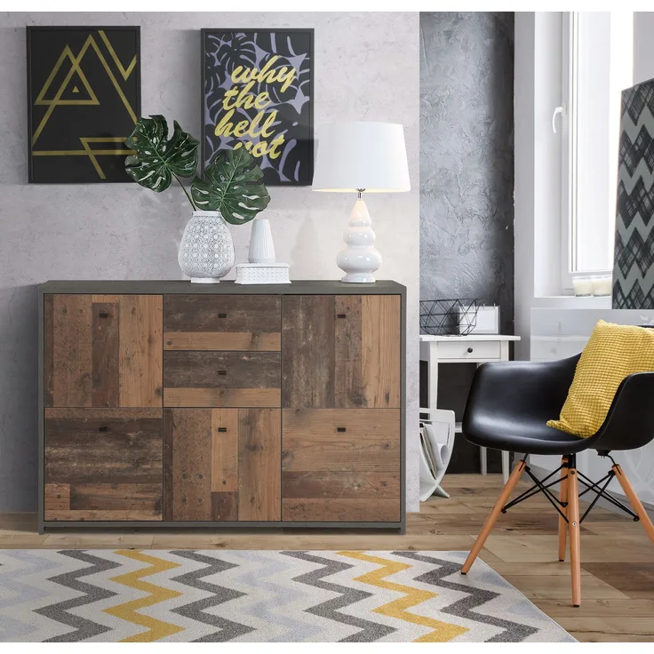 FORTE Best Chest Kommode, Holzwerkstoff, Grau/Braun, 113,9 x 77,3 x 29,6 cm
