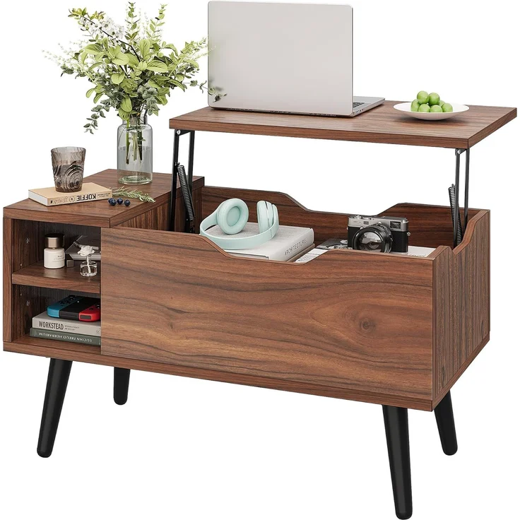 YITAHOME Couchtisch mit anhebbarer Platte und verstecktem Fach, verstellbare Ablagefläche, Federheber, Couchtisch mit Stauraum für Wohnzimmer, 80 x 40 x 61,5 cm, Rustikale Eiche – Bild 7