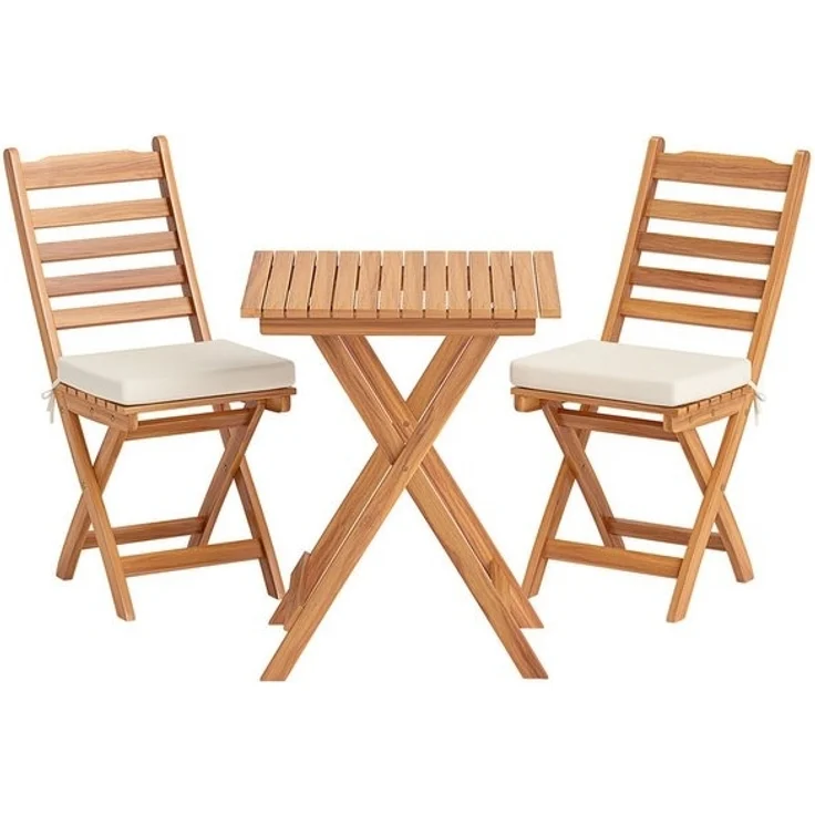 COSTWAY Balkonset, (3-tlg), Bistroset klappbar, mit Sitzkissen, Akazienholz – Bild 4