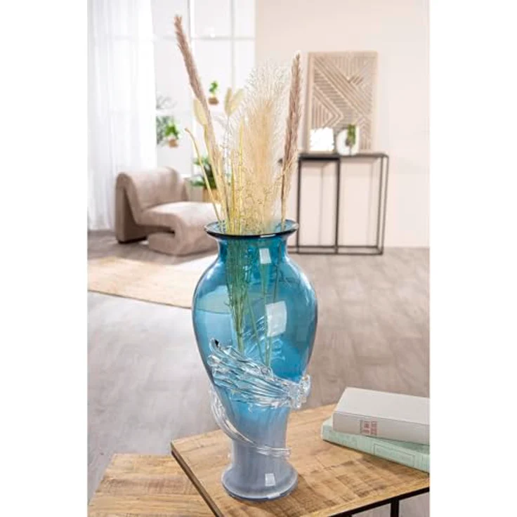 GILDE GLAS art Glas Art Vase Wave, durchgefärbtes blaues Glas, 50 cm hoch, wasserdichtes Wohnaccessoire – Bild 2