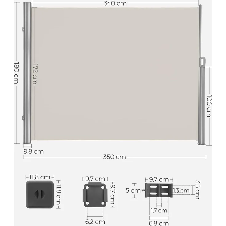 SONGMICS Alu-Seitenmarkise, ausziehbar, blickdicht, Beige, 180x350 cm – Bild 5