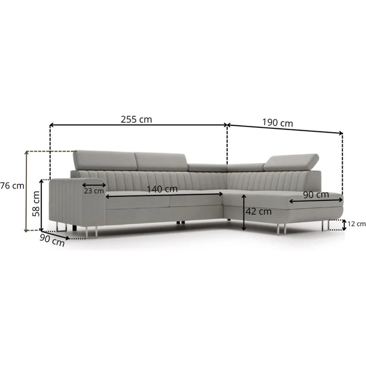GRAINGOLD Ecksofa Berona, Couch L-Form mit Schlaffunktion, Bettkasten, Verstellbare Kopfstützen, Velour-Stoff, Beige, Links – Bild 7