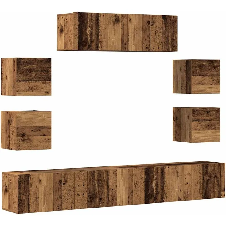 vidaXL 7-tlg. TV-Schrank-Set Wandmontage Altholz-Optik Holzwerkstoff 3329015
