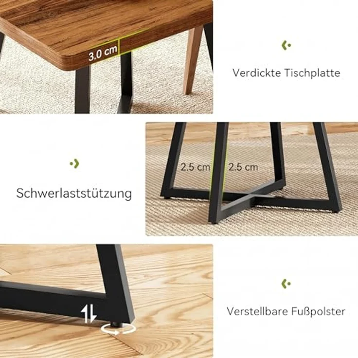LITTLE TREE Kleiner Esstisch, 2er Set, 80×80 cm Küchentisch klein für 4 Personen, rustikaler brauner Holz-Küchentisch mit Metallbeinen, Mehrzweck Tisch für Esszimmer, Küche und Restaurant – Bild 6