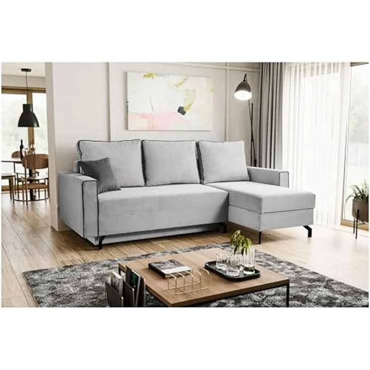 Ecksofa (B/H/T: 230x89x148 cm) in Hellgrau – Bild 2