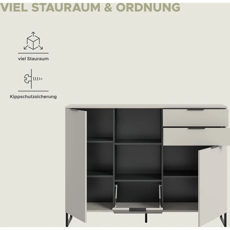 Highboard B/H/T: 112x150x37 cm in Kaschmir Nachbildung und schwarz – Bild 9