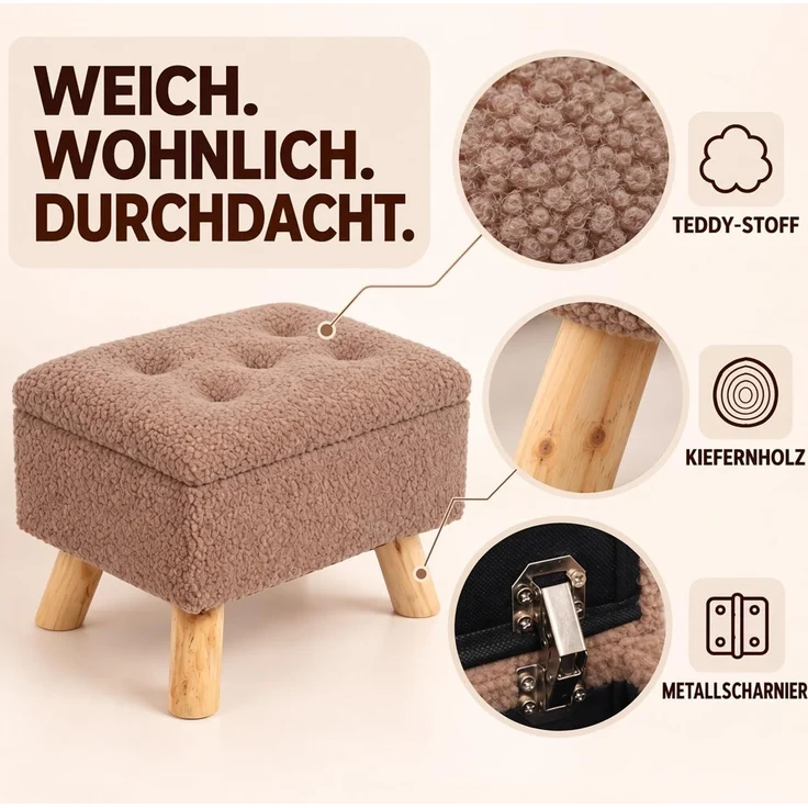 Relaxdays Hocker mit Stauraum Teddystoff – Bild 9