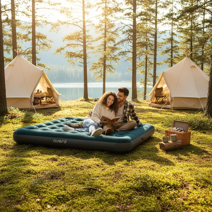 Avenli Luftmatratze Camping CloudCoil grün mit eingebauter Fußpumpe 203x152x22cm – Bild 2