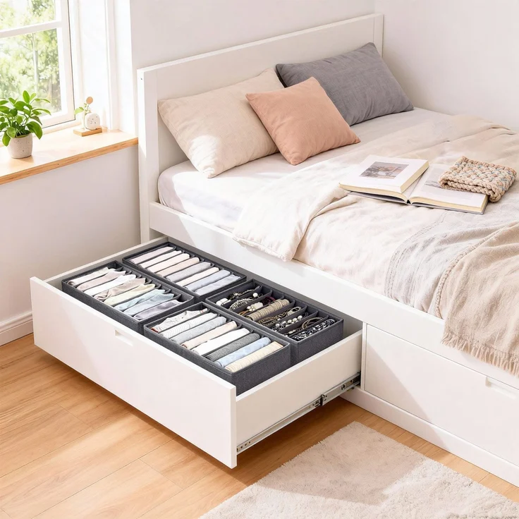Sekey Aufbewahrungsbox Set aus Vliesstoff Faltbare Schubladen Organizer für Schrank und Kleiderschrank mit Fächer 19 x 40 x 11 cm 4 Stück – Bild 9