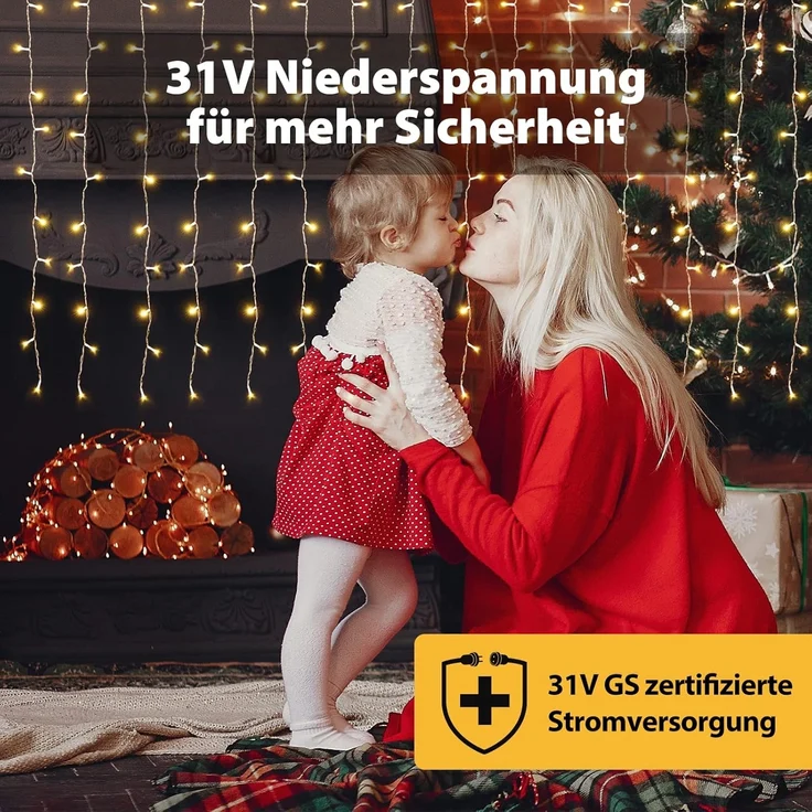SALCAR 6x1 m Eisregen LED Lichtervorhang Außen Innen, 300er LED Lichterkette Fenster Weihnachten, Weihnachtsbeleuchtung Hängend mit 9 Modi und Memory-Funktion, Warmweiß – Bild 3