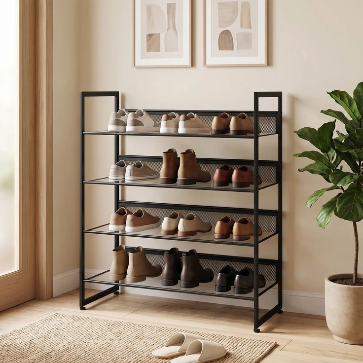 HOMCOM Schuhregal, Stahl, Schwarz, 72L x 30B x 82,7H cm – Bild 2