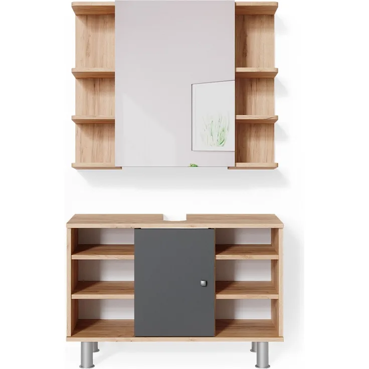 Badmöbel-Set Fynn Goldkraft Eiche 2 Teile, Unterschrank 80 cm Vicco