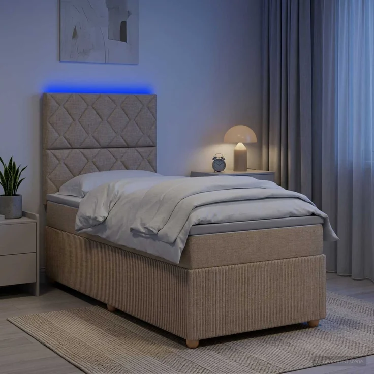 vidaXL LED Boxspringbett mit Matratze Creme 90 x 200 cm Stoff 3455781 – Bild 4