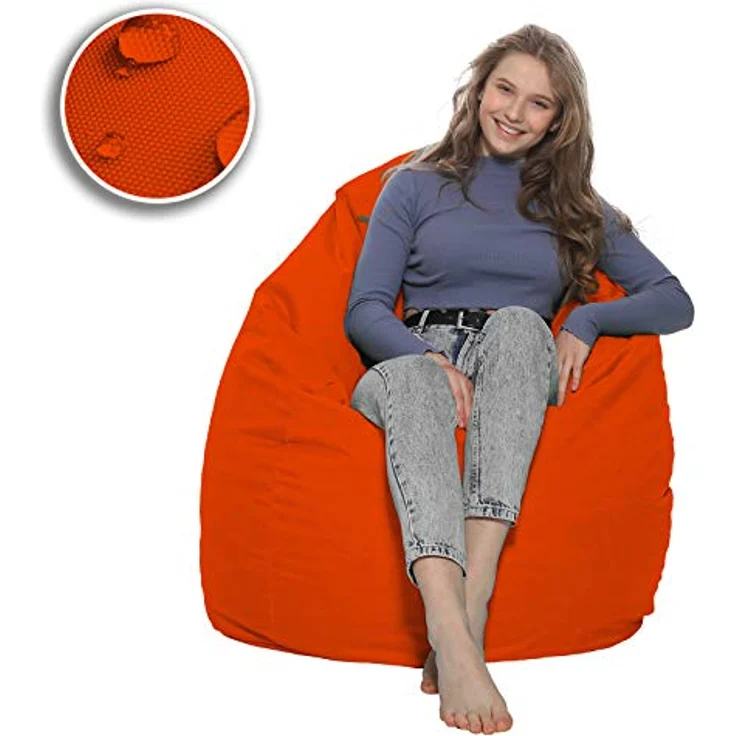 HomeIdeal - Sitzsack XXL Bodenkissen für Erwachsene & Kinder - Geeignet für Gaming oder Entspannen - Indoor wie Outdoor da er Wasserfest ist - mit EPS Perlen, Farbe:Neonorange, Größe:XXL – Bild 5