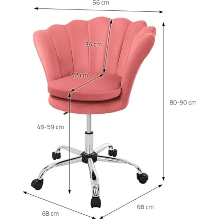 ML-DESIGN Drehstuhl Rosa, Samtbezug mit Muschel-Design, ergonomisch, höhenverstellbar, 68x90x68 cm – Bild 2