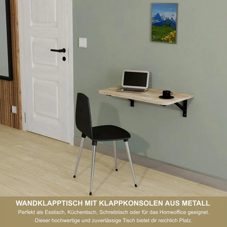 KDR Produktgestaltung Klapptisch Wandklapptisch Esstisch Küchentisch Schreibtisch Wand Tisch, 70x40 cm in Eiche – Bild 2