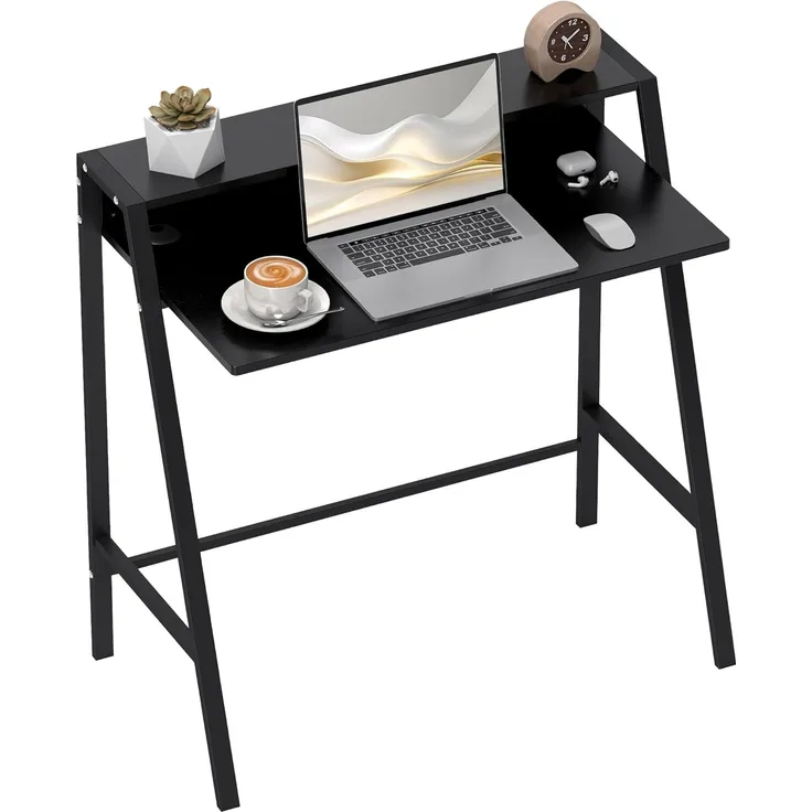 HOMCOM Schreibtisch Computertisch Bürotisch Arbeitstisch mit Ablagefach Kabeldurchlass Metall Schwarz 84 x 45 x 85 cm