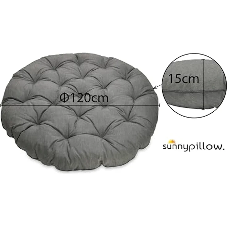 sunnypillow Sesselauflage Polster für Papasansessel, rund Durchmesser 120 cm Dicke 15cm, GRAU – Bild 3