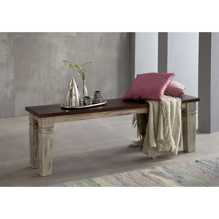 Bank Mango / Akazie 140x35x45 weiß gewachst CASTLE-ANTIK #146 – Bild 5