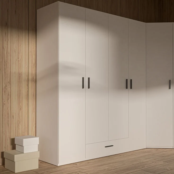 Forte TRAWEN Kleiderschrank 170 180, moderner Kleiderschrank, 4-türig, Schublade, Schlafzimmerschrank, Holzwerkstoff, Weiß, 177,5 cm breit x 210,5 cm hoch x 54,2 cm tief – Bild 1