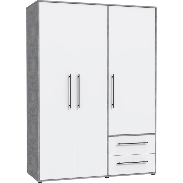 Drehtürenschrank >MOKKARIS< in Betonoptik / Weiß - 144,4x200,1x58,8cm (BxHxT) – Bild 3