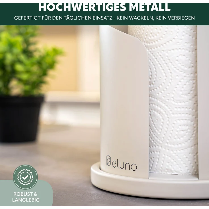 eluno Küchenrollenhalter bis 28 cm oder 3 Toilettenpapierrollen aus Edelstahl und Metall, beige, ca. Ø 15,5 x 31 cm – Bild 6