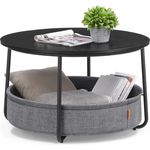 Vasagle Couchtisch, Beistelltisch, Wohnzimmertisch mit Korb aus Stoff, modern,Tintenschwarz-Schiefergrau
