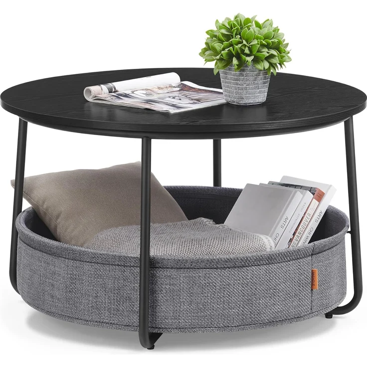Vasagle Couchtisch, Beistelltisch, Wohnzimmertisch mit Korb aus Stoff, modern,Tintenschwarz-Schiefergrau – Bild 1
