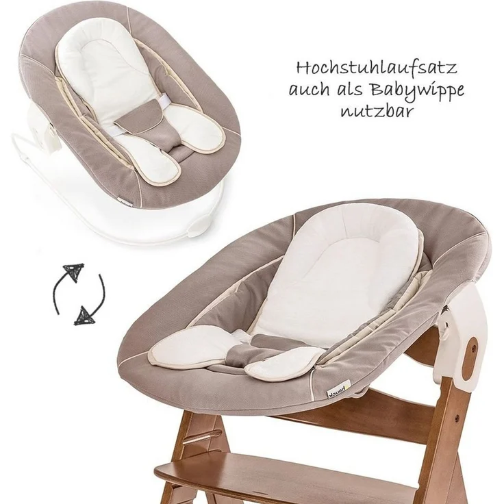 Hauck Hochstuhl Alpha Plus Walnut - Newborn Set (Set, 4 St), Holz Babystuhl ab Geburt mit Aufsatz für Neugeborene höhenverstellbar – Bild 2