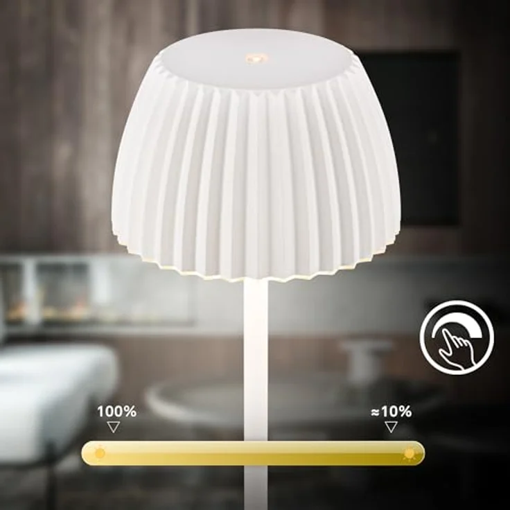 BRILONER - Riffle LED Stehlampe kabellos IP44 mit Touch, 19x124 cm, dimmbar, Memoryfunktion, Akku tauschbar, Akku Stehleuchte, Leselampe, Wohnzimmerlampe, German Design Award Winner 2025, Weiß – Bild 9