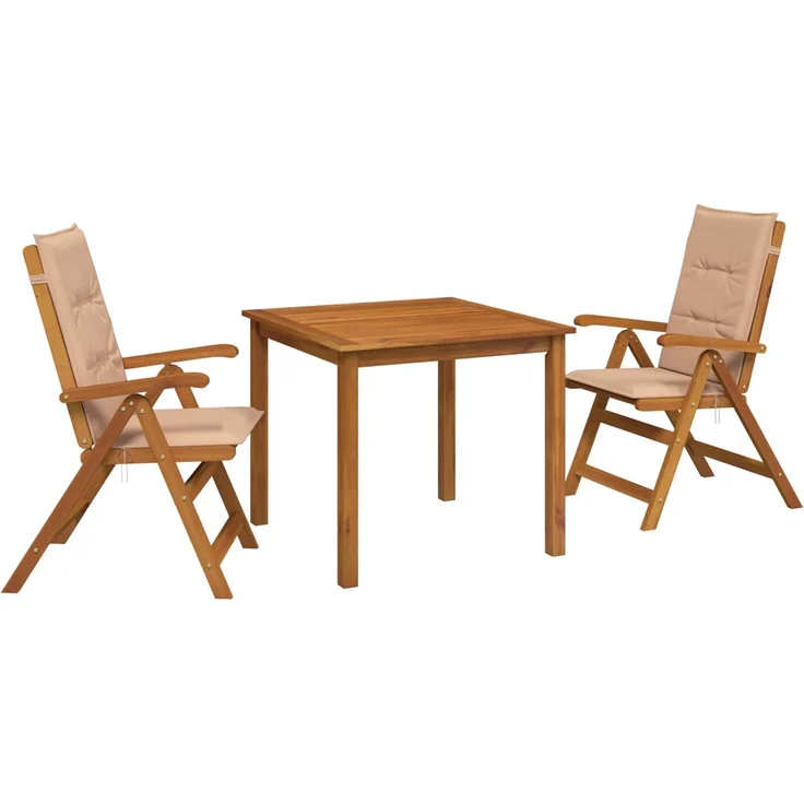 vidaXL 3-teilige Garten-Essgruppe 2-Sitzer Beige Massivholz Akazie 3434592 – Bild 2