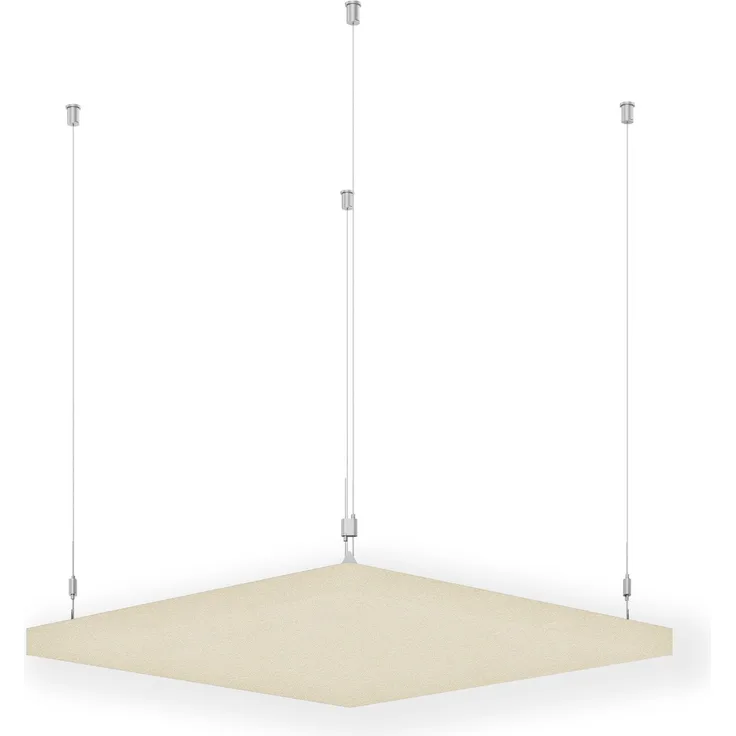 Rheinland Möbel FocusWall DAQ0606 – Quadratischer Akustik-Deckenabsorber 60×60 cm in Stofffarbe Oyster inkl. Chrom-Stahlseilen - Made in Germany - Klasse A, Stoffbezug, schwer entflammbar