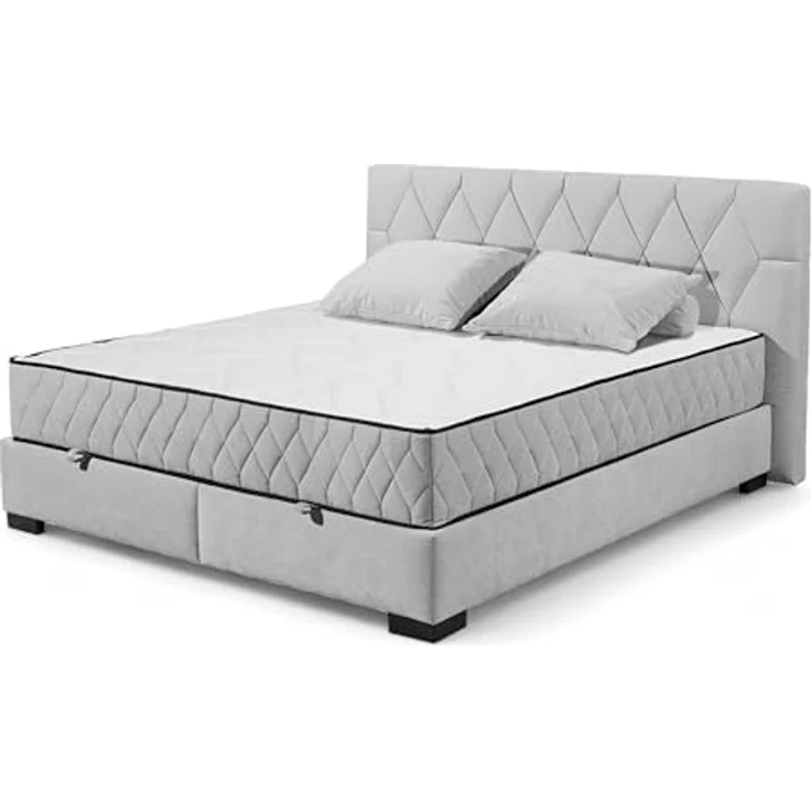 NAGOL B Boxbett 180x200, Silber - Bequemes Doppelbett mit Bettkasten und Premium 9-Zonen-Federkern Wendematratze - 205 x 114 x 214 cm (B/H/T) – Bild 2