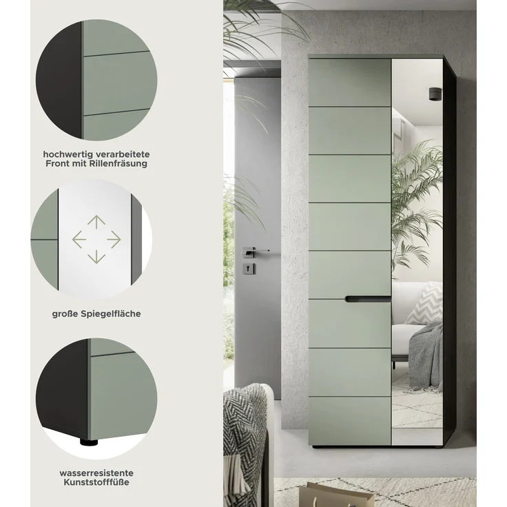 Garderobenschrank (B/H/T: 190x65x37 cm) in Smoke Green Nachbildung – Bild 8
