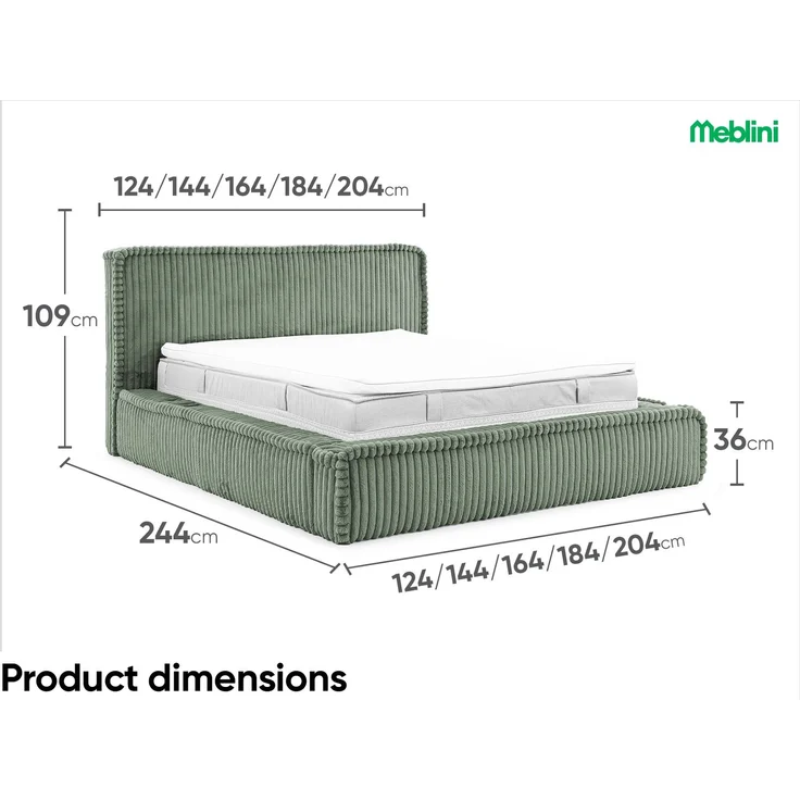MEBLINI Polsterbett 160x200 mit Lattenrost mit Matratze - MESUT - Grün Cordstoff - Bubble Bett - Cloud Bett - Marshmallow Bed - Kopfteil Bett mit Stauraum – Bild 7