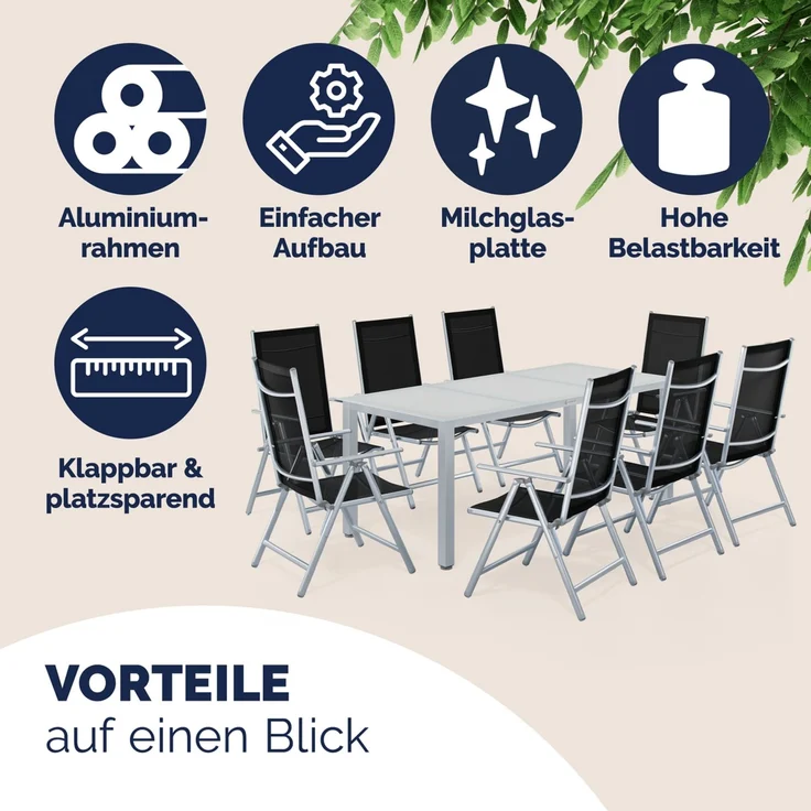 CASARIA® Aluminium Sitzgruppe Bern 8+1 Verstellbare Hochlehner Silber – Bild 8